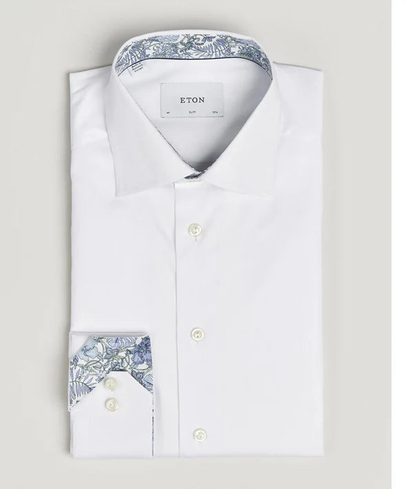 Signature Twill Shirt Contemporary Fit White With Green Details