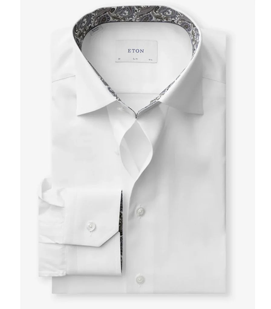 Slim Fit Paisley Effect Signature Twill Shirt In White
