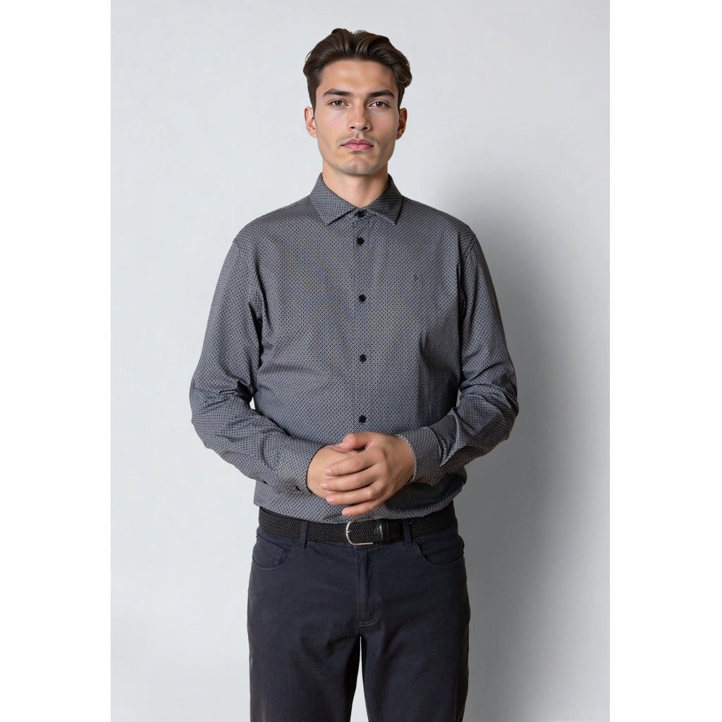 Clean Formal AOP Stretch Shirt Dark Navy