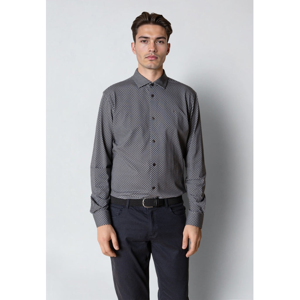 Clean Formal AOP Stretch Shirt Dark Brown