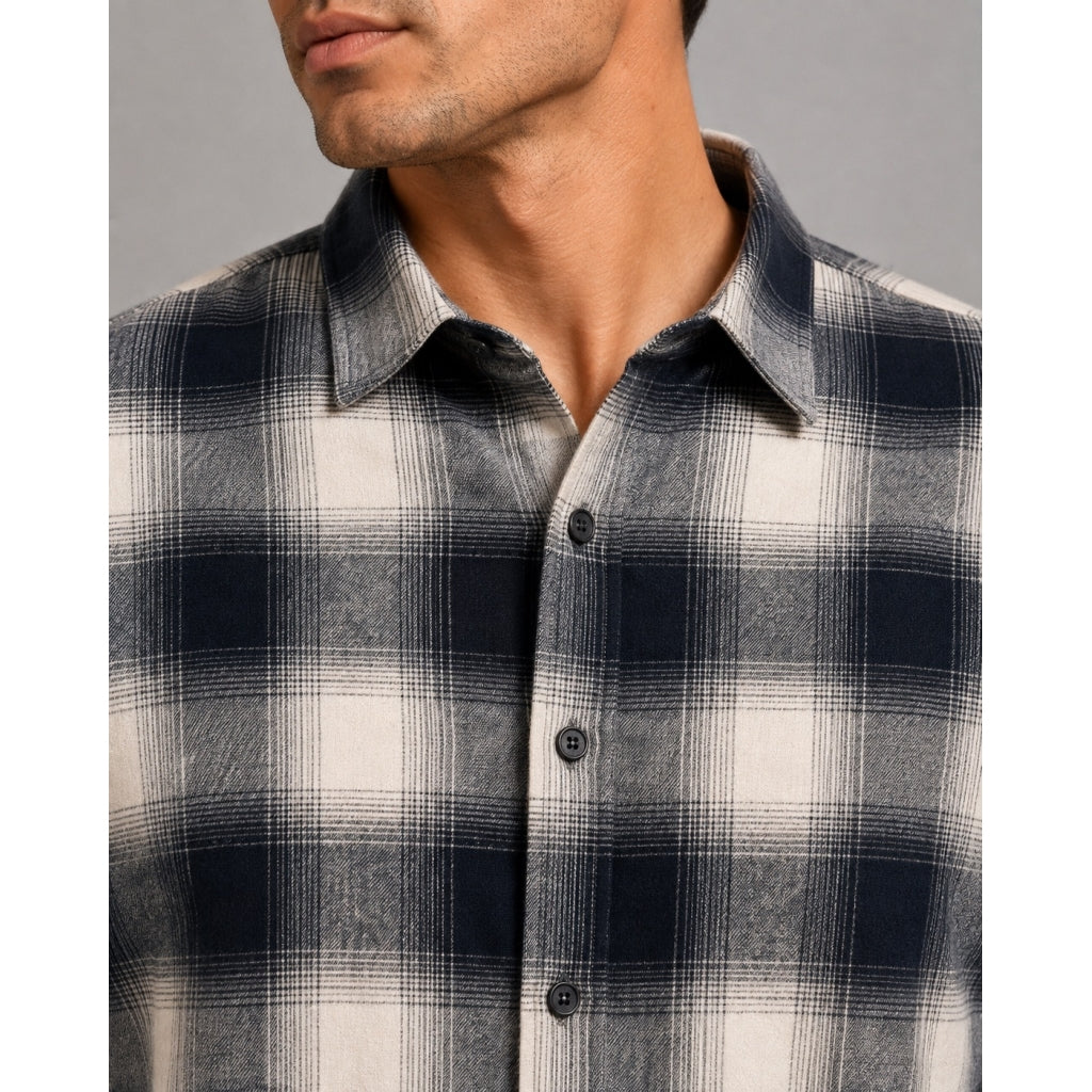 Eske Checked Flannel Shirt Ecru/Dark Navy