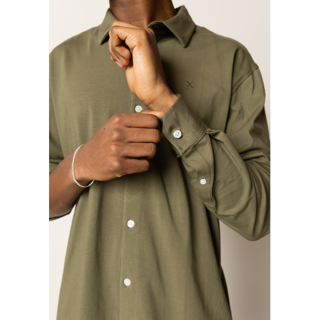 Clean Formal Stretch Shirt Army