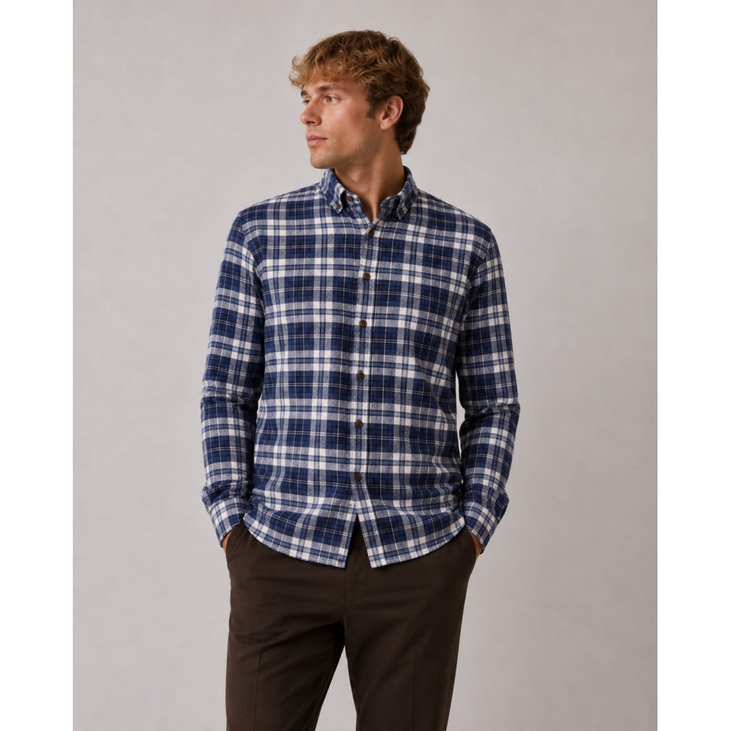 Eske Checked Flannel Shirt Navy/Dusty Blue