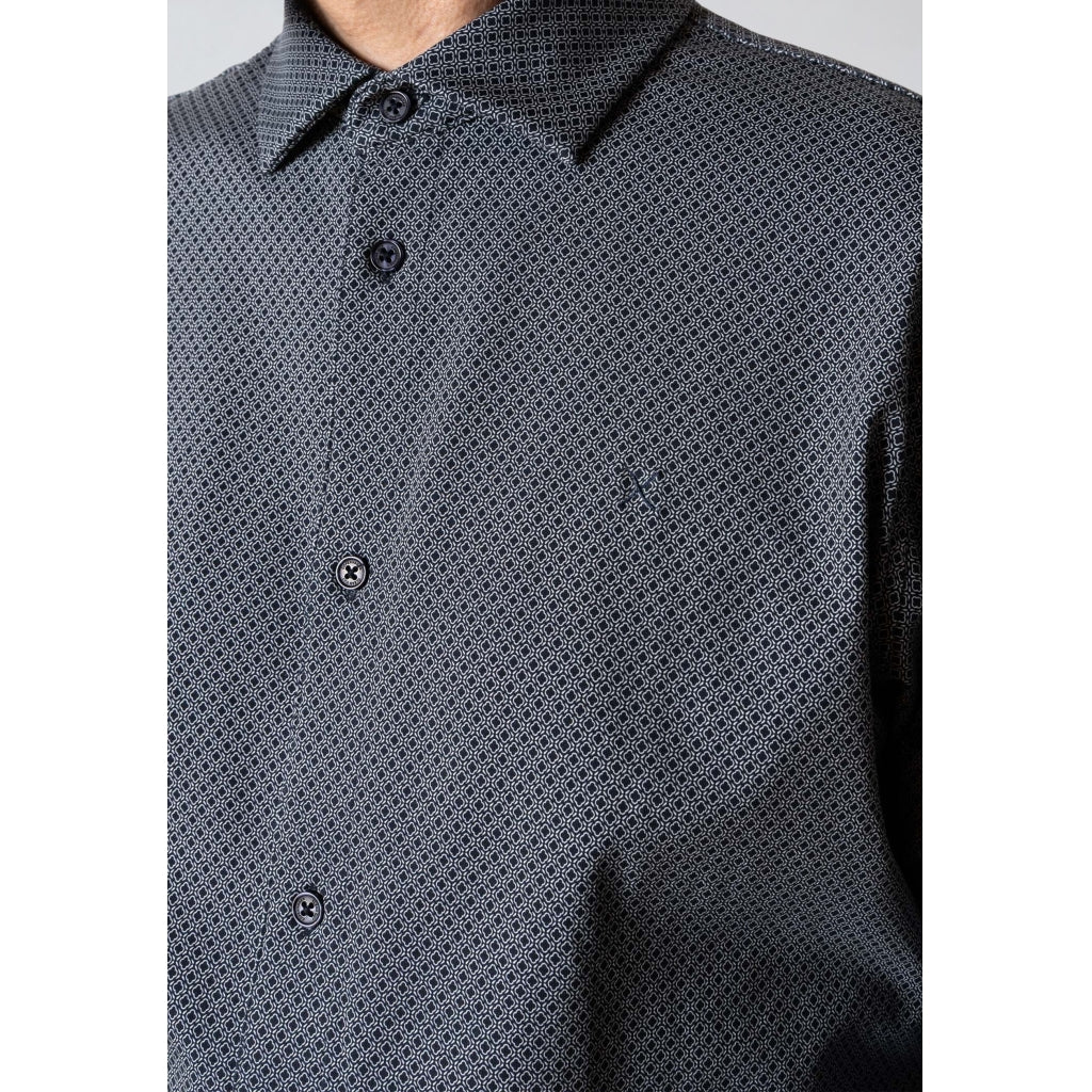Clean Formal AOP Stretch Shirt Dark Navy