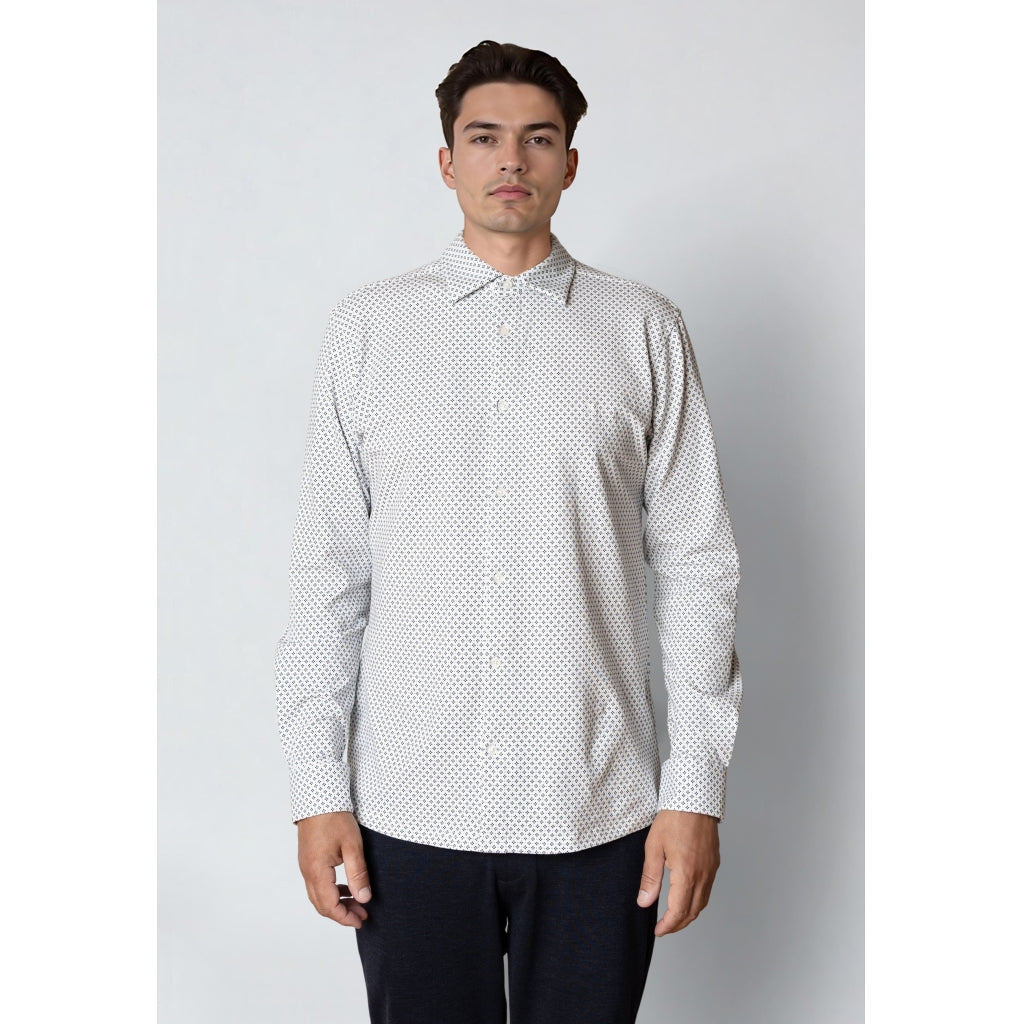 Clean Formal AOP Stretch Shirt Ecru/Light Blue