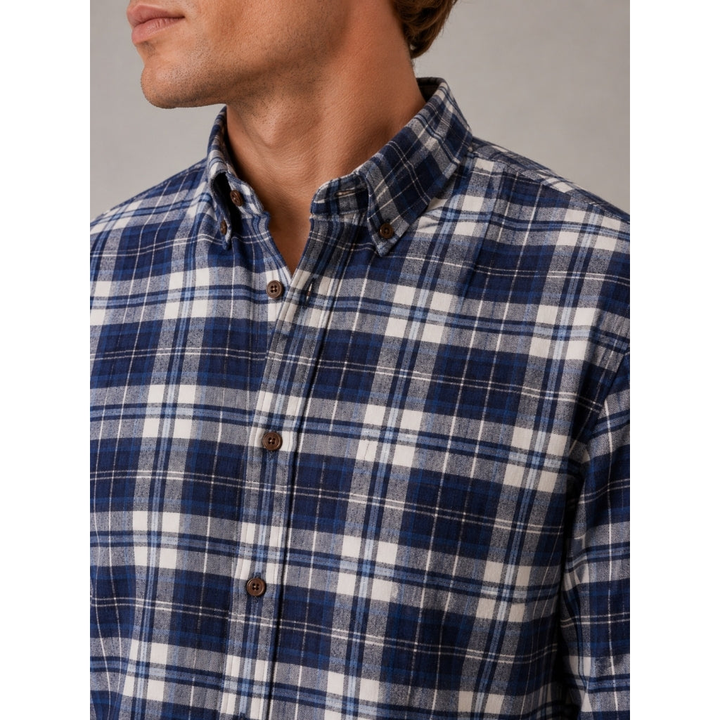 Eske Checked Flannel Shirt Navy/Dusty Blue