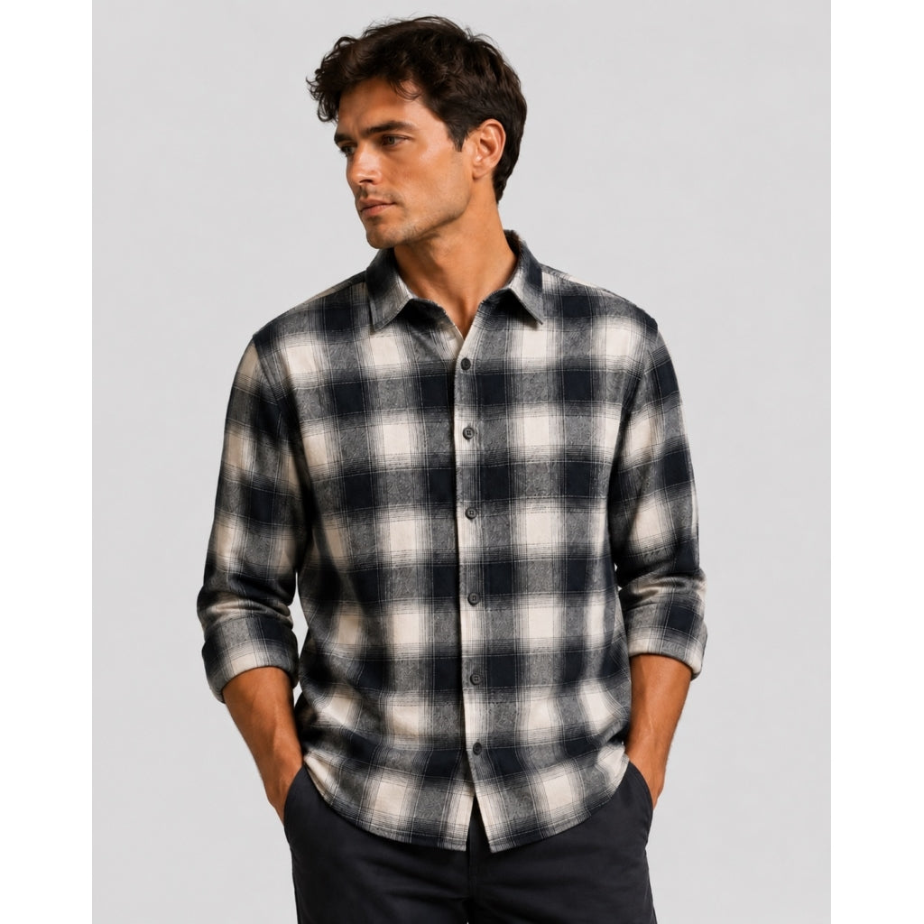 Eske Checked Flannel Shirt Ecru/Dark Navy