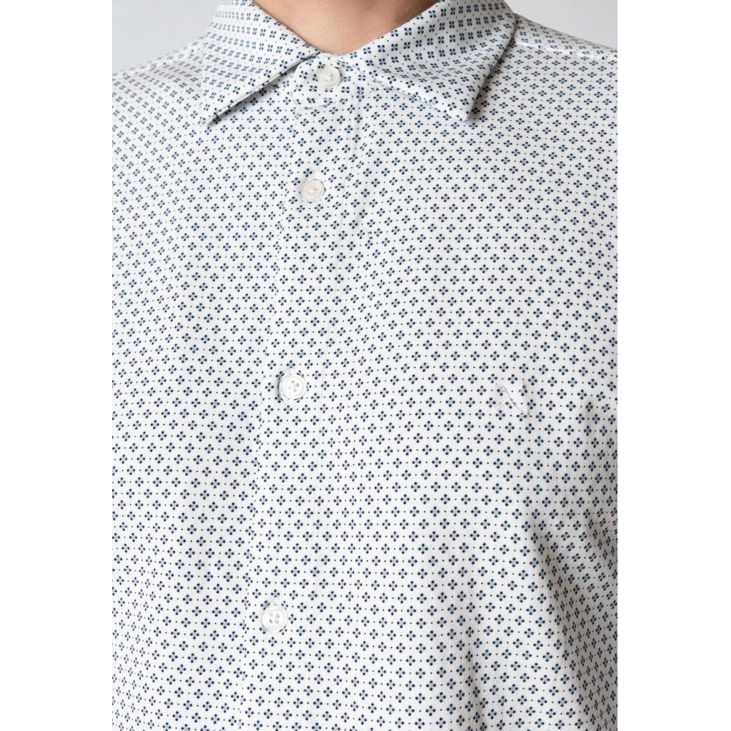Clean Formal AOP Stretch Shirt Ecru/Light Blue