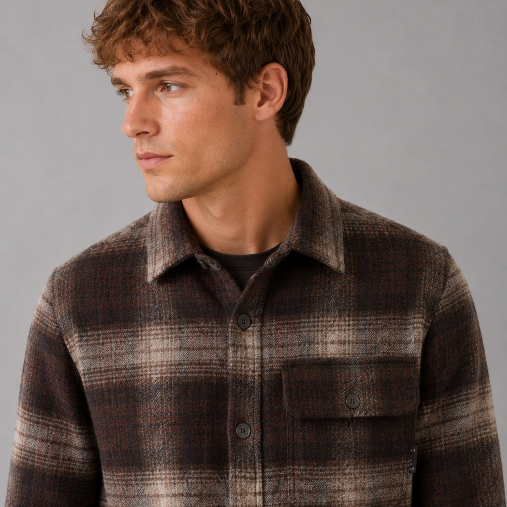 Richard Checked Overshirt Dark Brown/Brindle Beige