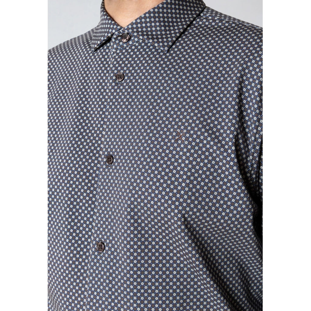 Clean Formal AOP Stretch Shirt Dark Brown