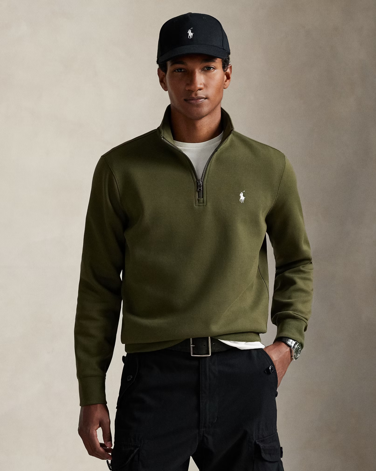 Double-Knit Quarter-Zip Genser Company Olive