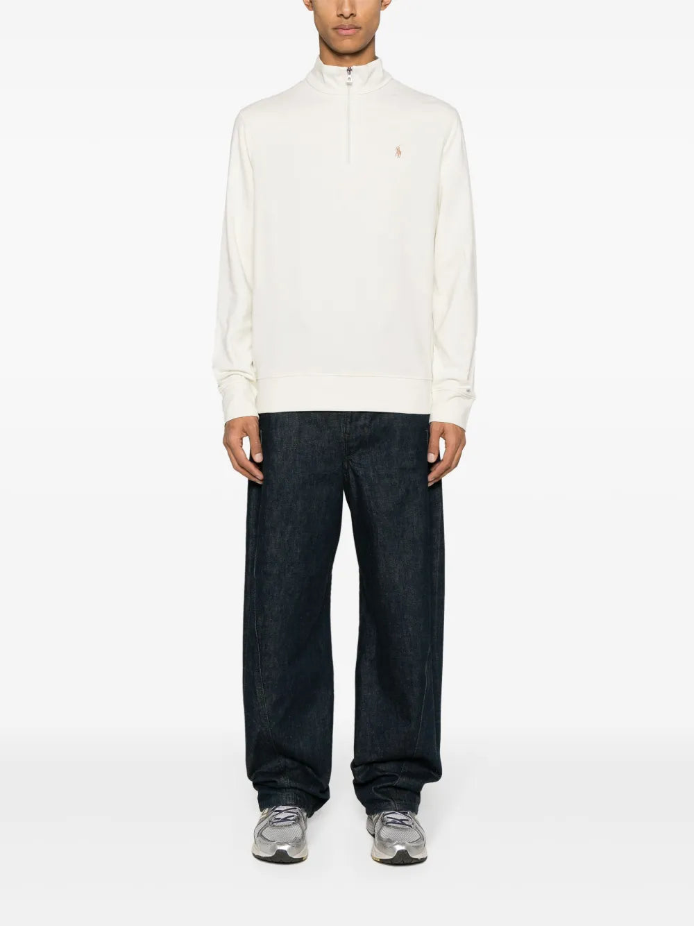 Jersey Quarter-Zip Pullover Cream White