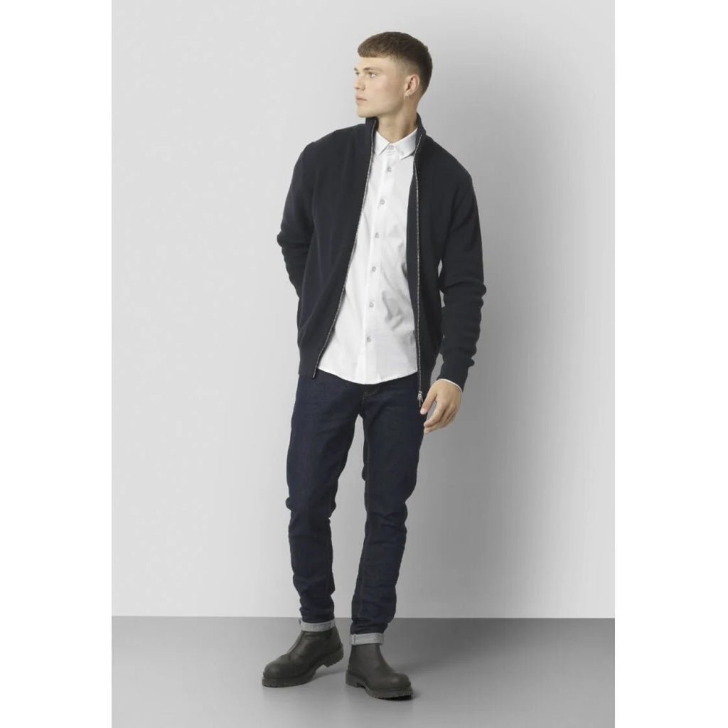 Mario Strikket Zip Cardigan Dark Navy