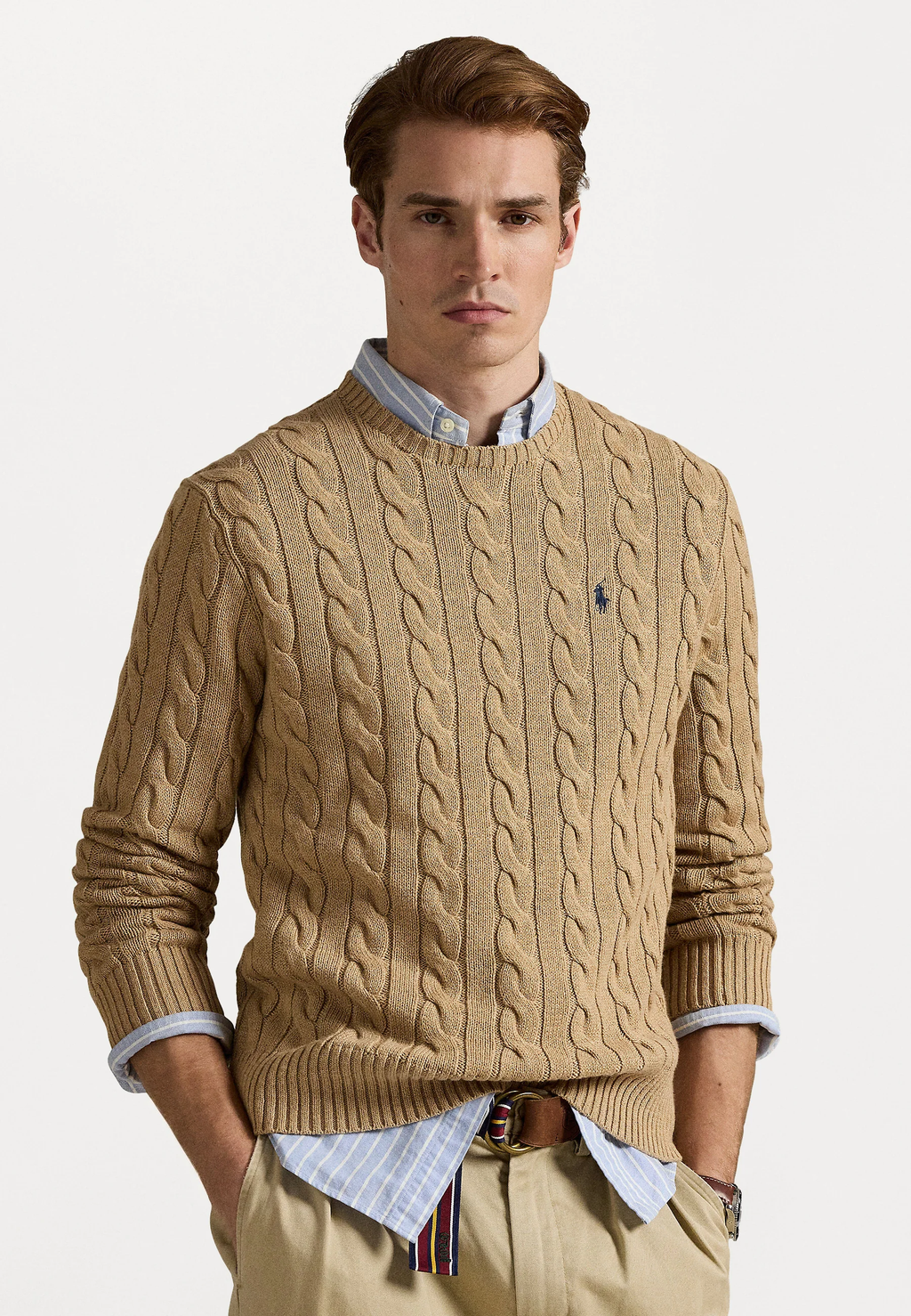 Polo Ralph Lauren Cable-Knit Cotton Sweater - Camel Melange