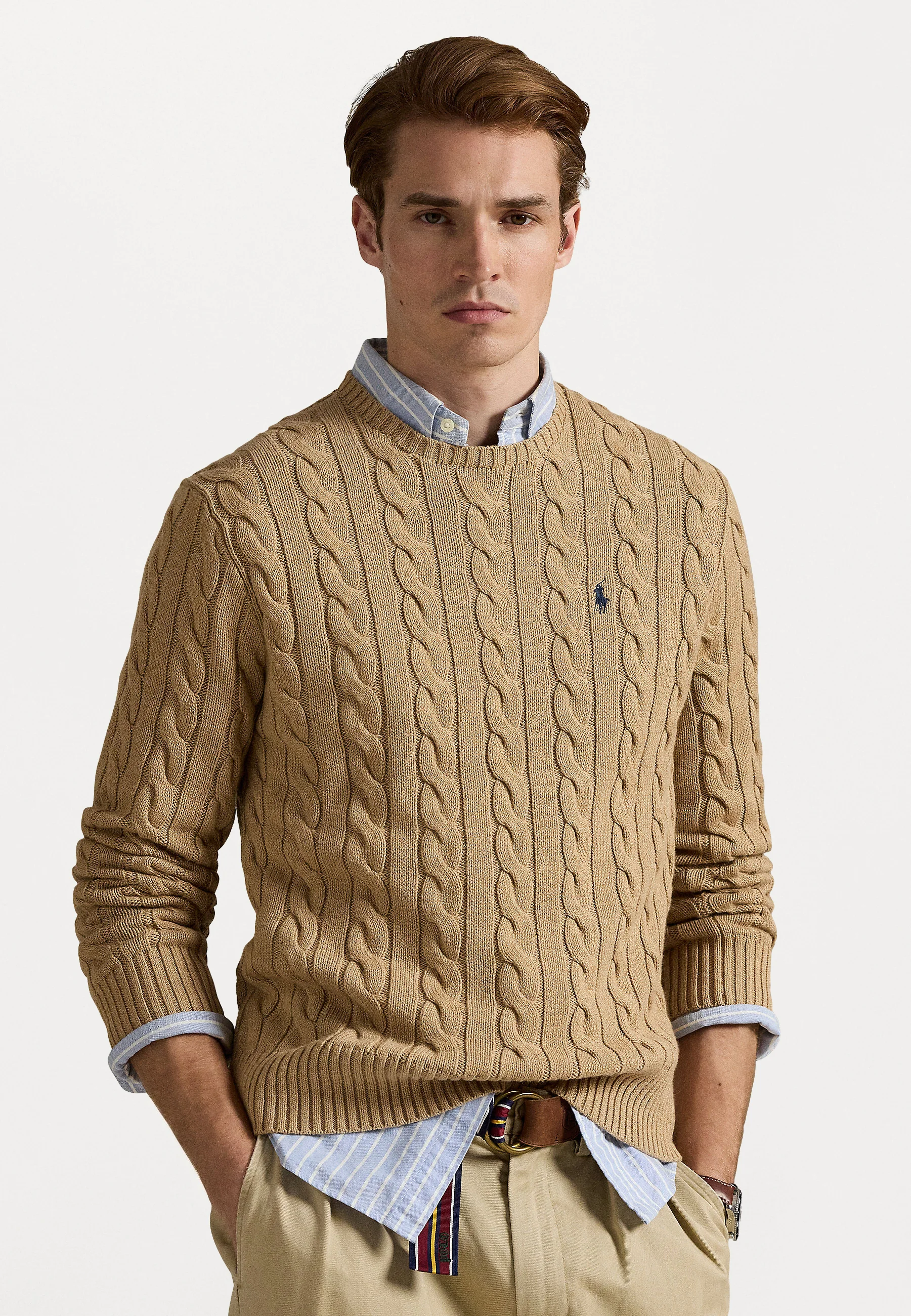Polo Ralph Lauren Cable-Knit Cotton Sweater - Camel Melange