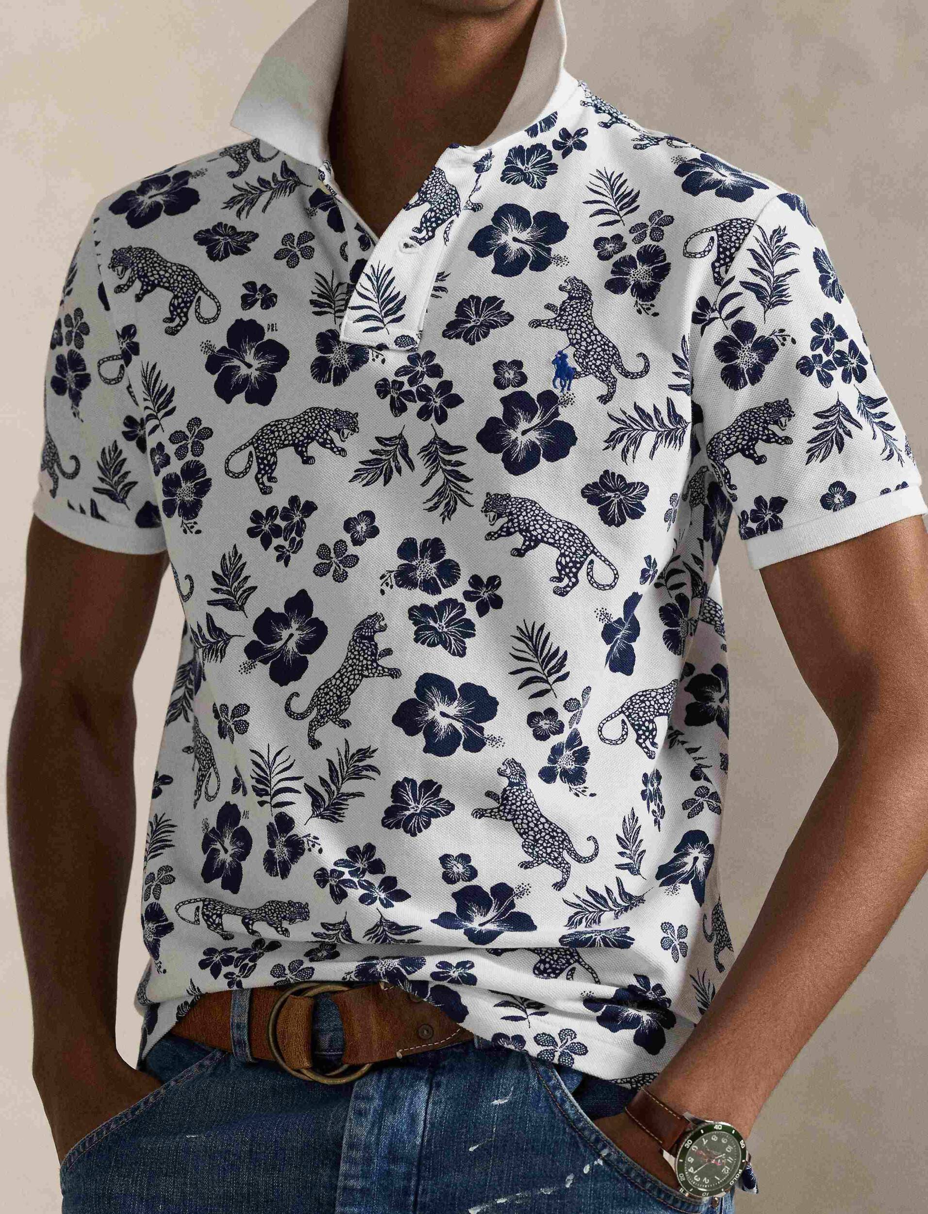 Custom Slim Fit Tropical Mesh Polo Shirt