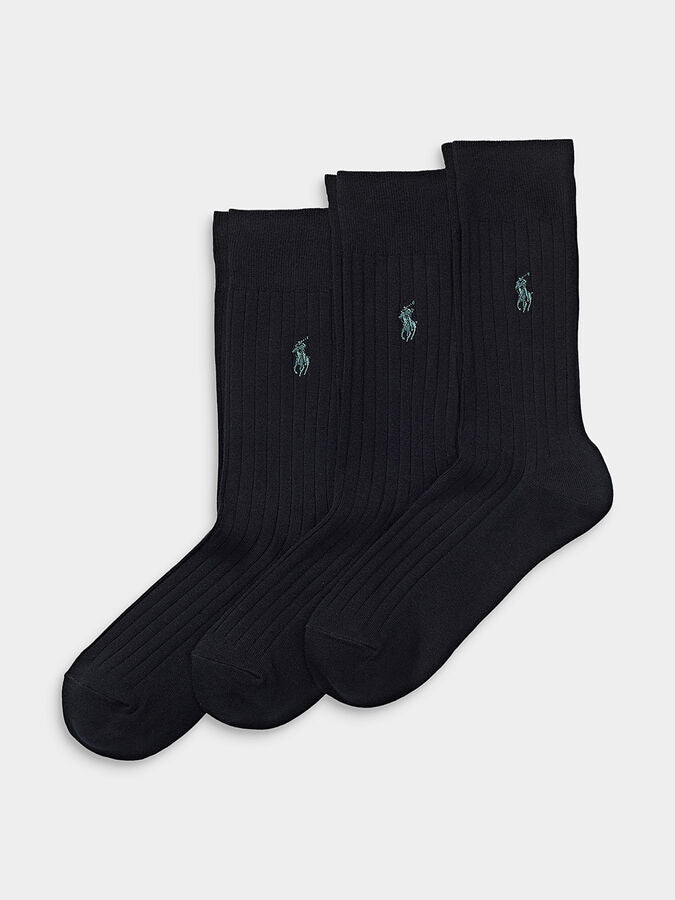 Ribbed Crew Sock 3-Pack Black