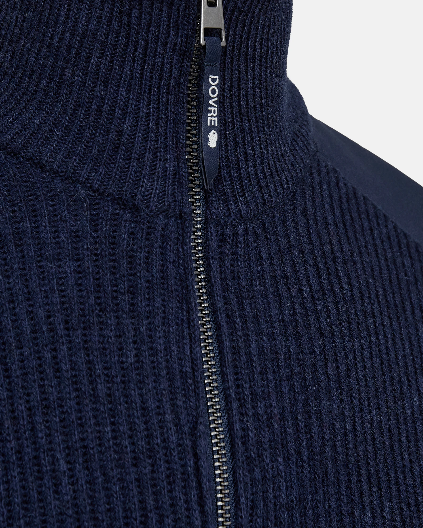 Pullover Ribbed Half-Zip, Ull, Marineblå