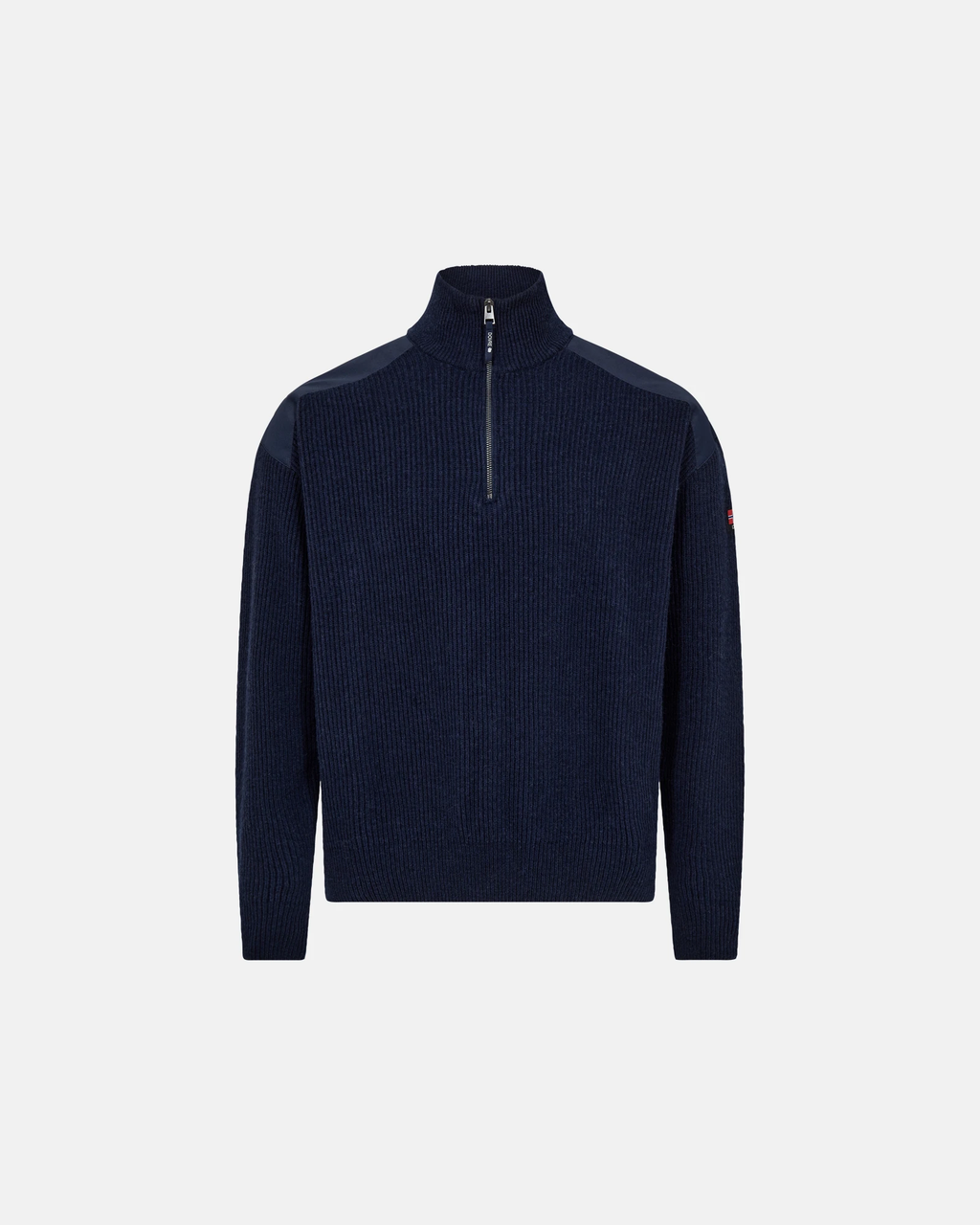 Pullover Ribbed Half-Zip, Ull, Marineblå