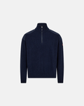 Pullover Ribbed Half-Zip, Ull, Marineblå