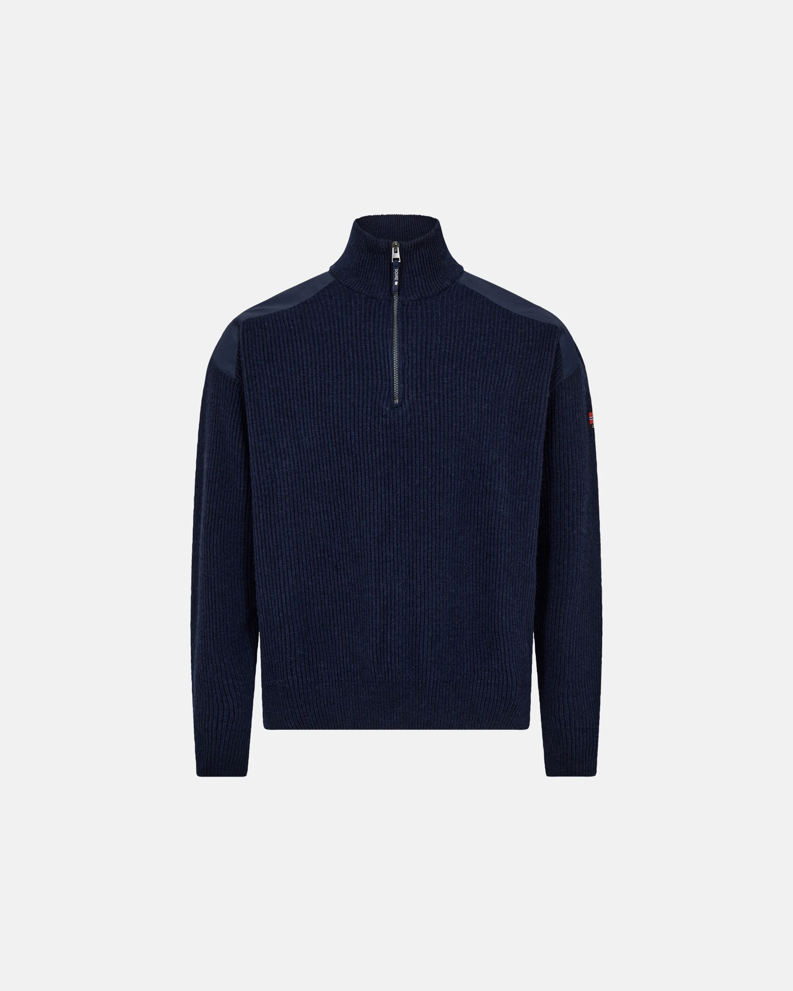 Pullover Ribbed Half-Zip, Ull, Marineblå