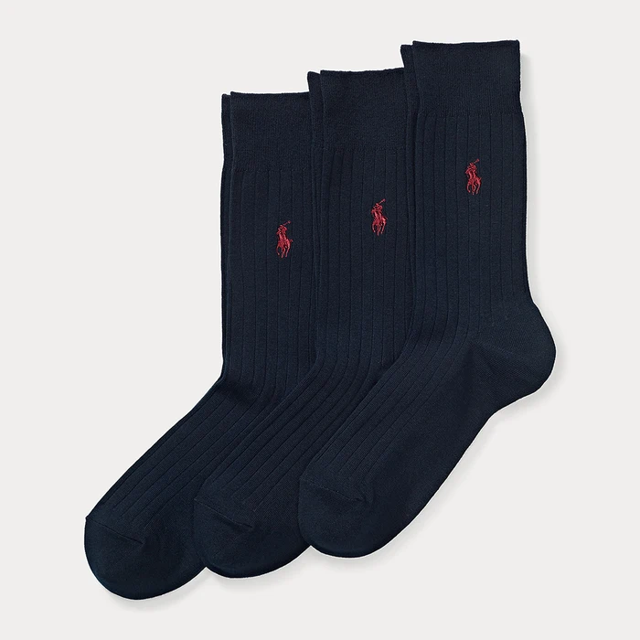 Ribbed Crew Sock 3-Pack Navy